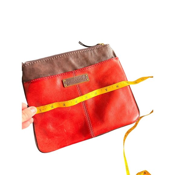 Burgundy & Red Tignanello Crossbody Purse Genuine Leather Trim 9"x8" - Picture 3 of 10